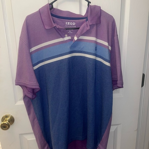 Izod Purple and White Striped Polo Shirt XXL - Picture 1 of 4